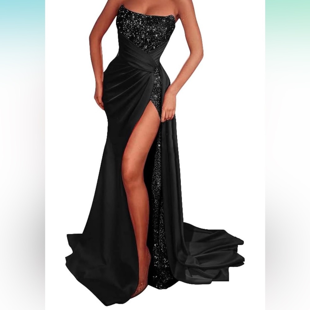 Black evening gown floor length prom dress corset tie back. never been worn.